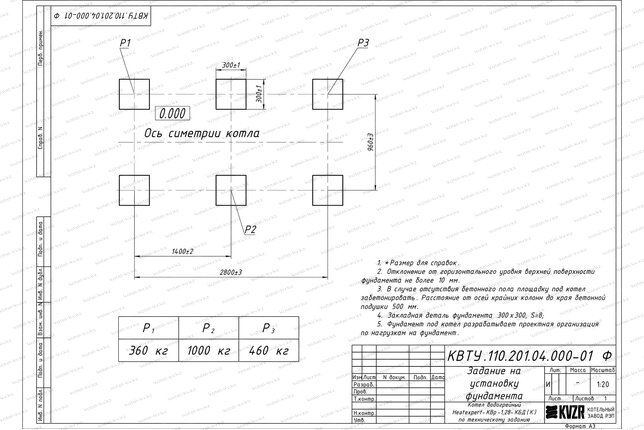 Котел на угле дровах 1.28 МВт с колосниками фундамент